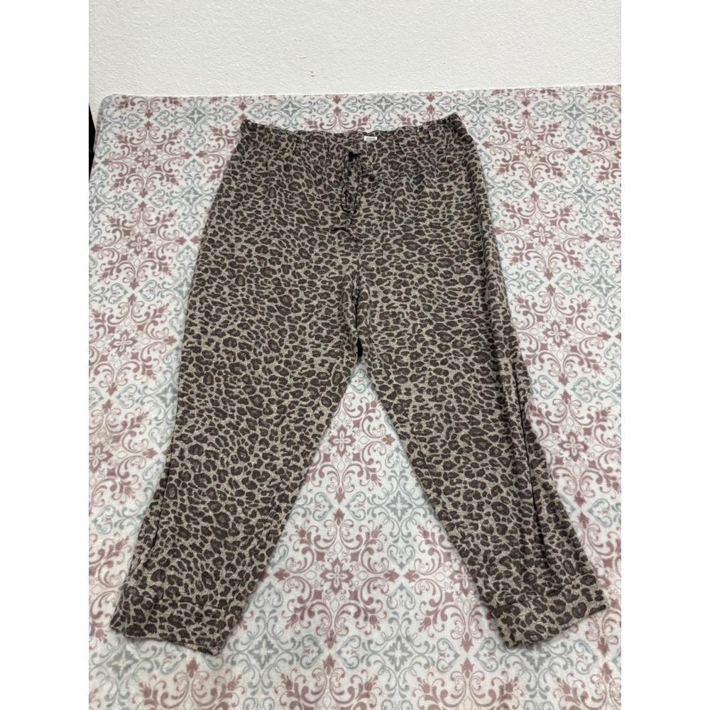 Time and Tru Leopard Print Lounge Pants Womens 1X Beige Brown Joggers Soft Knit